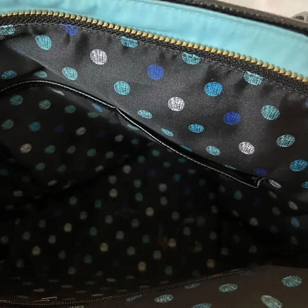Vera Bradley blue Havana Rose Medium poly toted with black trim